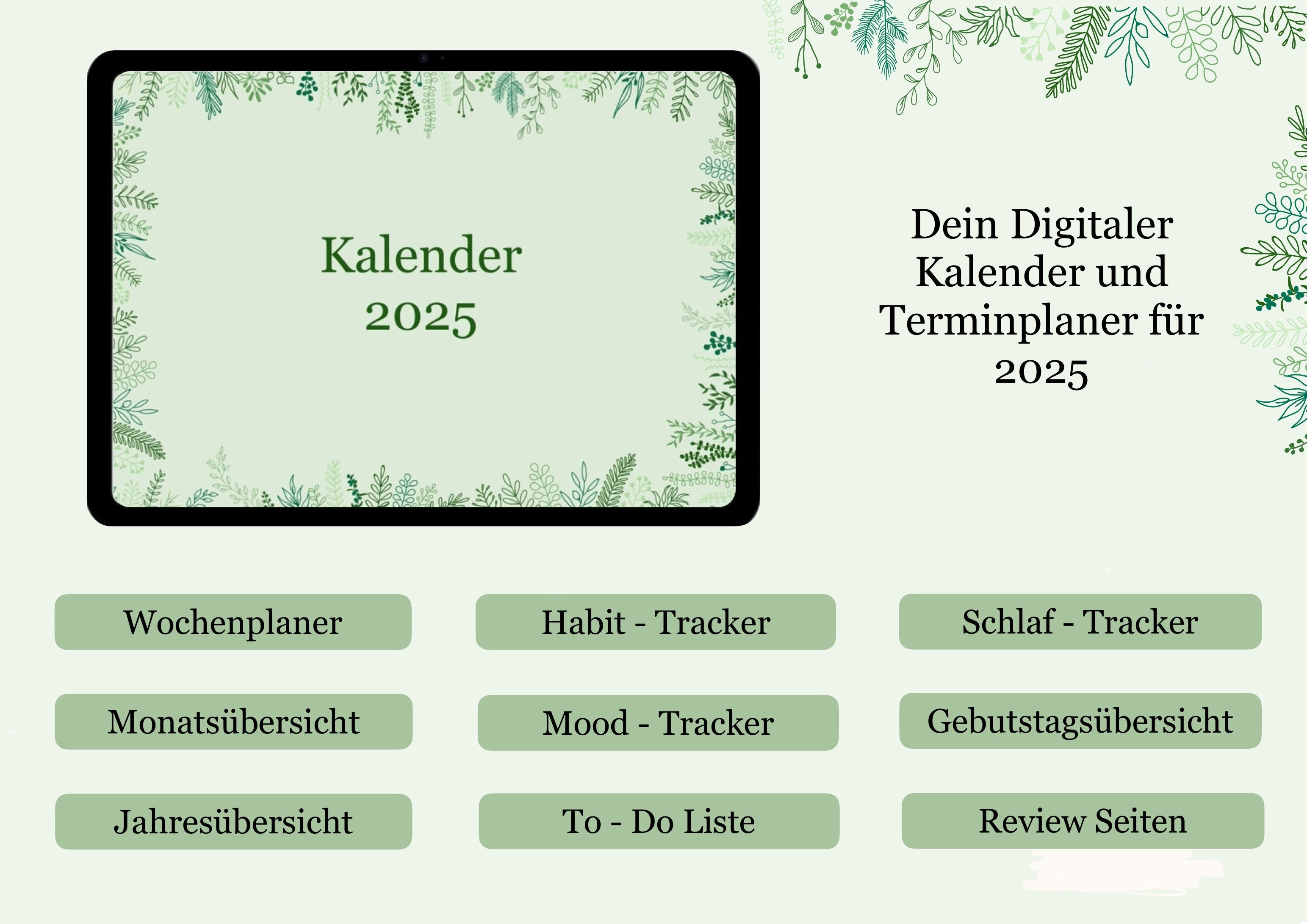 Aufzählung der Inhalte des digitalen Kalenders