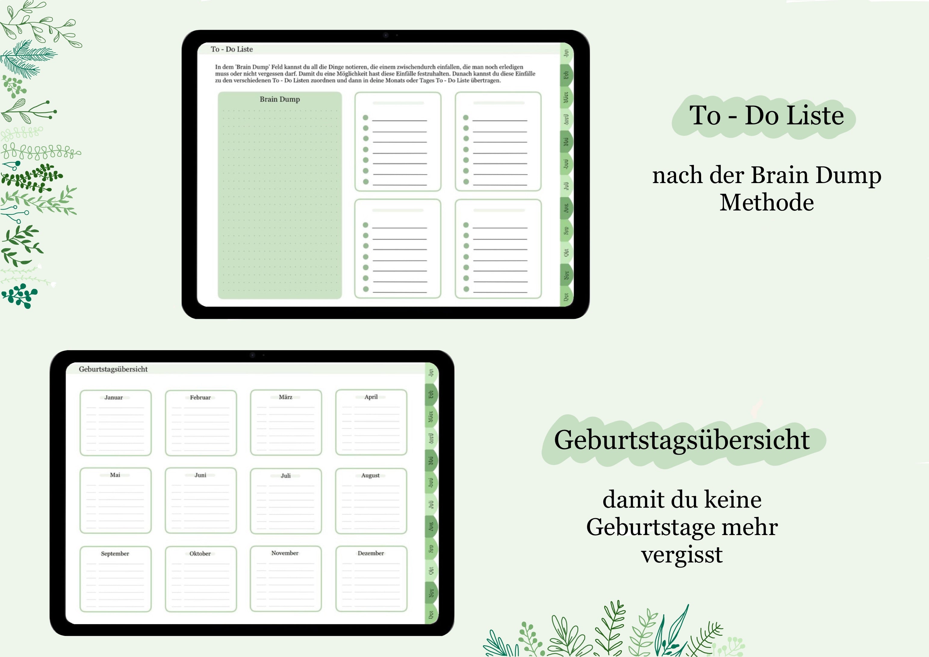 Er enthält eine To-Do Liste und Geburtstagsübersicht