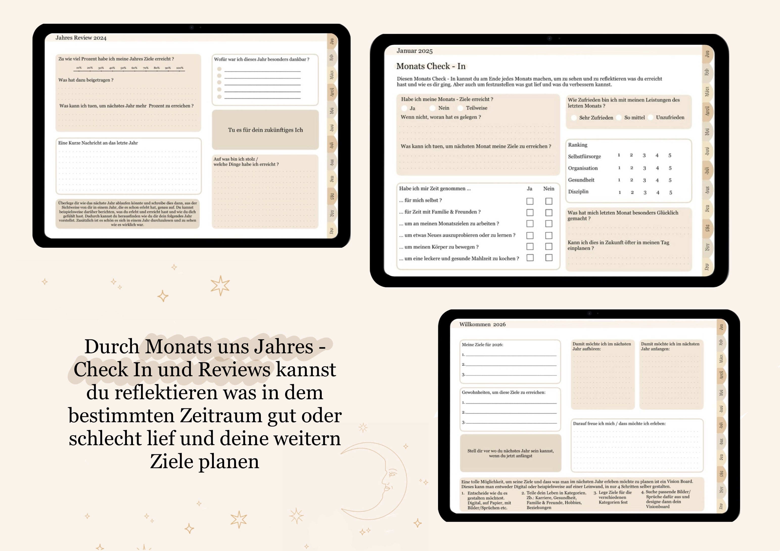 Monatliche und jährliche Review Seiten