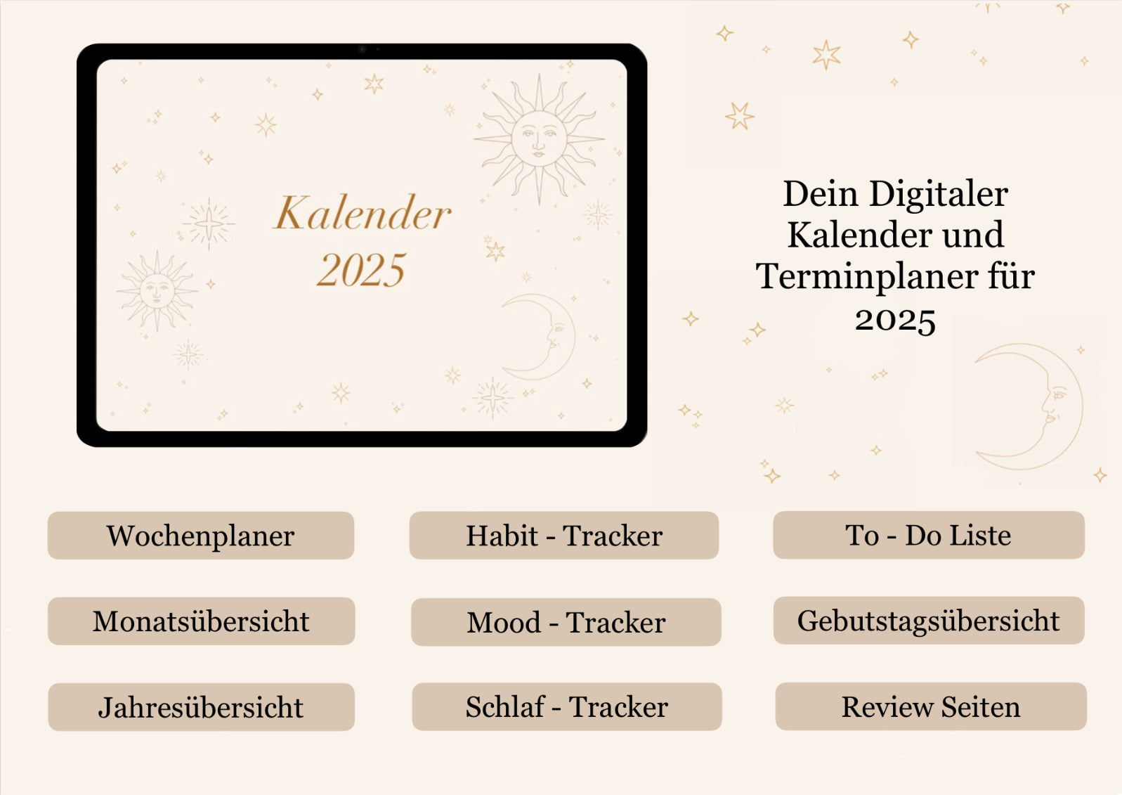 Eine Übersicht der Inhalte des digitalen Kalenders