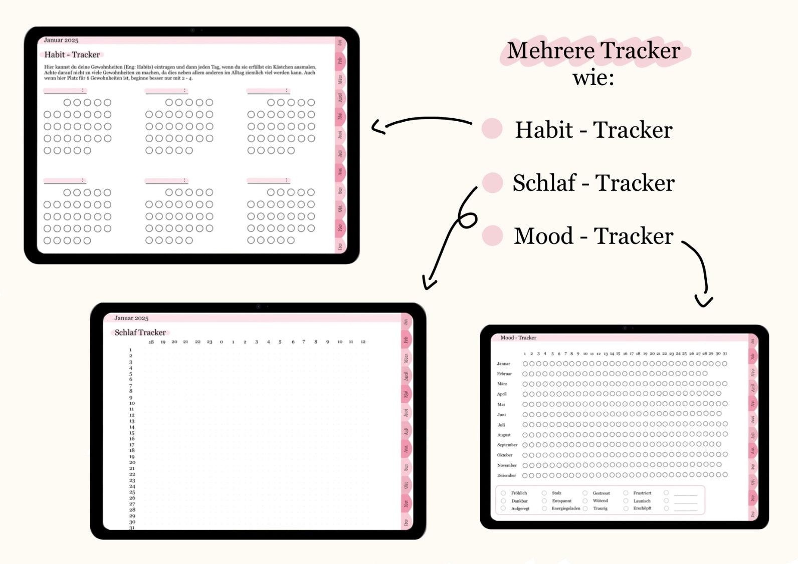 Man findet Mood-, Schlaf- und Habit-Tracker